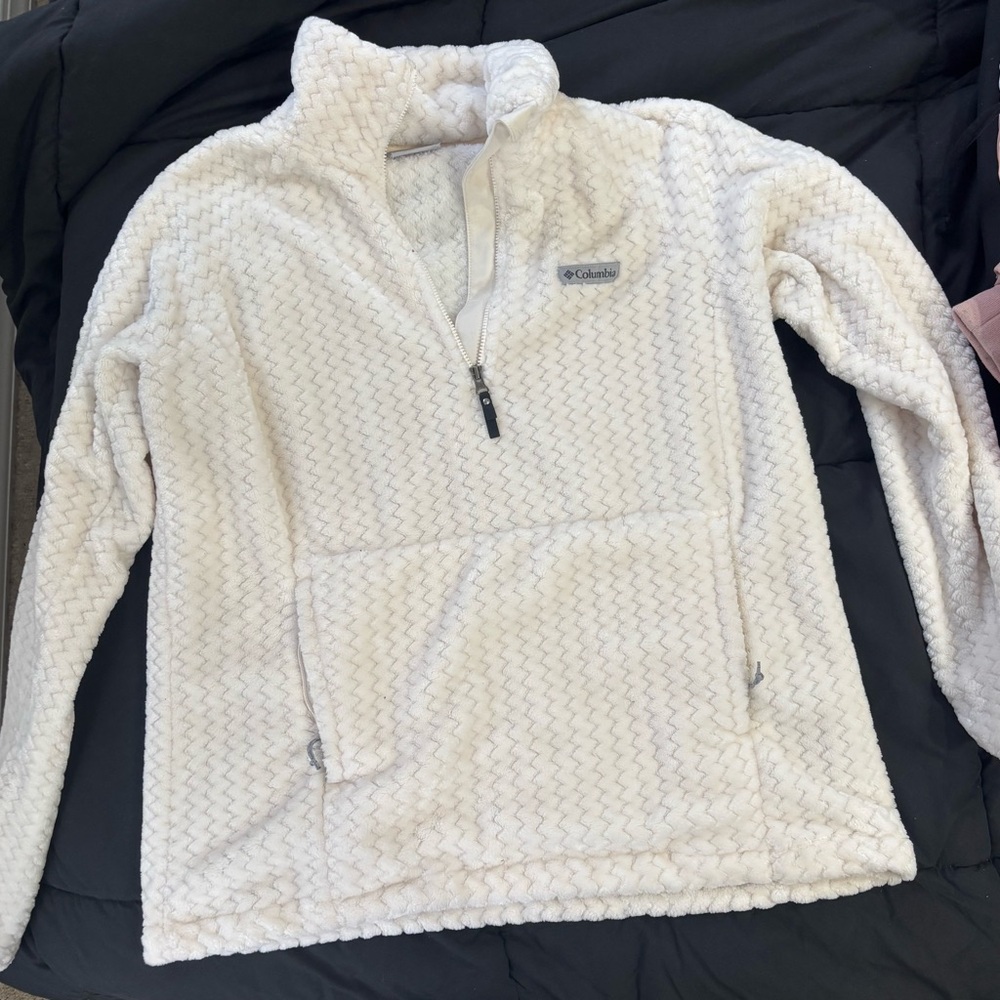 Columbia Teddy Jacket White Plush Stand-Up Collar